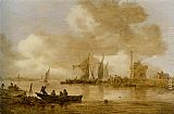 A river estuary with Dutch shipping and a Lighthouse by Jan van Goyen